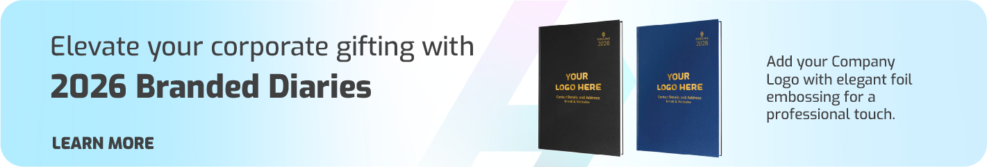 Branded Corporate Diaries for 2026 Foid emboss Diaries Gold Foil company logo